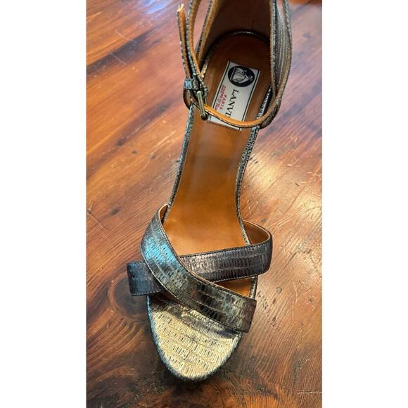 Lanvin Golden Metallic Leather Wedge Sandals Size 40 Lanvin - Picture 7 of 9